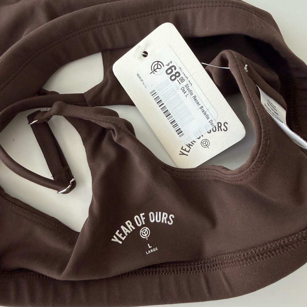 Year of Ours Studio Racer Bralette Oak Dark Brown Large Activewear Yoga Athletic - Picture 7 of 8